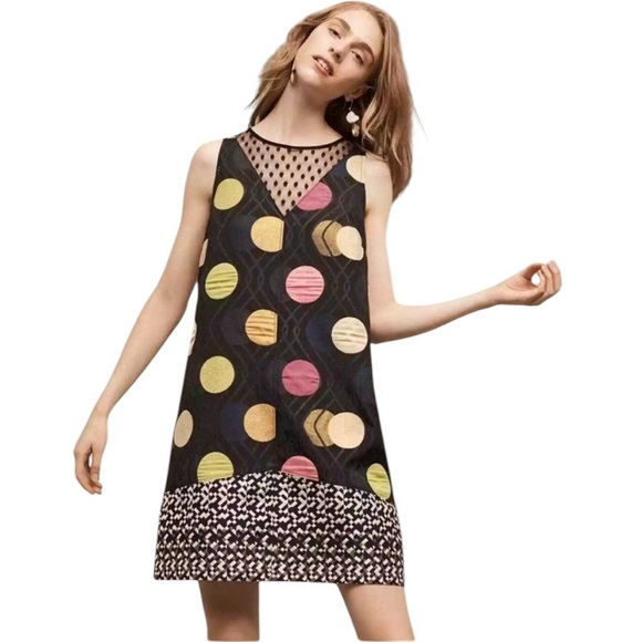Anthropologie Maeve Tilde Metallic Polka Dot Mini Dress Navy Size S - Picture 1 of 12